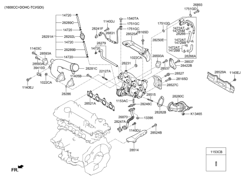 2013 Hyundai Veloster Stay,A-Turbo Changer Comp Inlet Pipe Diagram for 28422-2B700