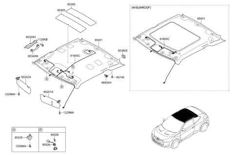 2012 Hyundai Veloster Sunvisor & Head Lining Diagram