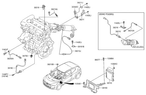 2018 Hyundai Santa Fe Sport Sensor Assembly-Oxygen Diagram for 39210-2B210
