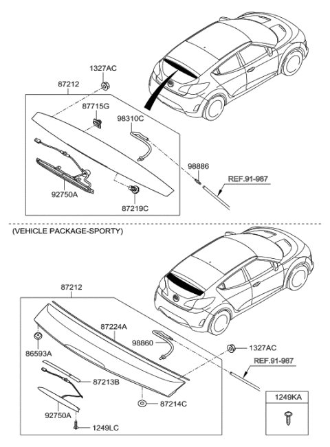 2011 Hyundai Veloster Rear Spoiler Assembly Diagram for 87210-2V000