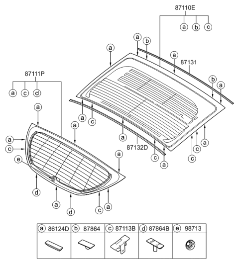 2013 Hyundai Veloster Rear Window Glass & Moulding Diagram