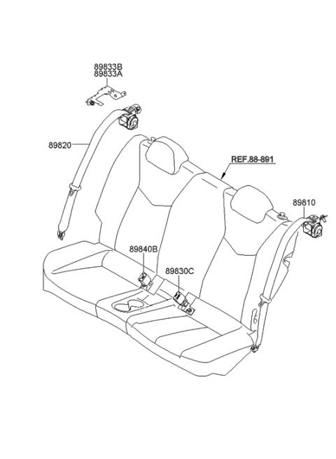 2011 Hyundai Veloster Buckle Assembly-Rear Seat Belt,LH Diagram for 89830-2V500-RY