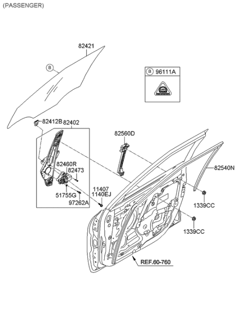 2019 Hyundai Santa Fe XL Run Assembly-Front Door Window Glass RH Diagram for 82540-2V000
