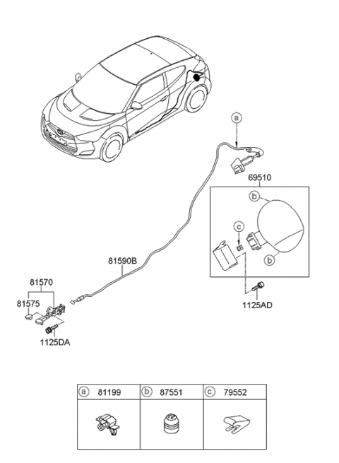 2013 Hyundai Veloster Catch & Cable Assembly-Fuel Filler Diagram for 81590-2V000