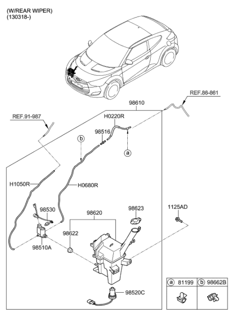 2016 Hyundai Santa Fe Sport Windshield Washer Reservoir Assembly Diagram for 98620-2V000