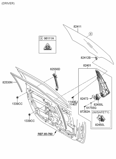 2011 Hyundai Veloster Front Door Window Regulator & Glass Diagram 1