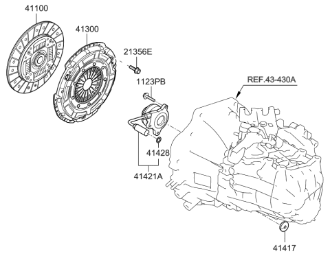 2013 Hyundai Veloster Fulcrum-Clutch Release Lever Diagram for 41471-4A020