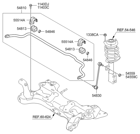 2014 Hyundai Veloster Bush-Stabilizer Bar Diagram for 54813-2V001