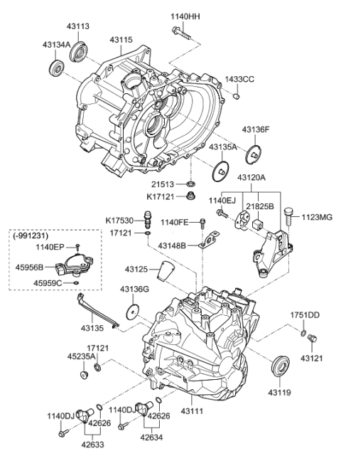 2016 Hyundai Santa Fe Sport Cover Assembly-Manual TRANSAXLE Case Rear Diagram for 43140-26000