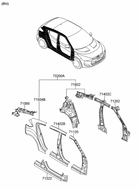 2011 Hyundai Veloster Panel Assembly-Quarter Complete,RH Diagram for 70200-2VA70