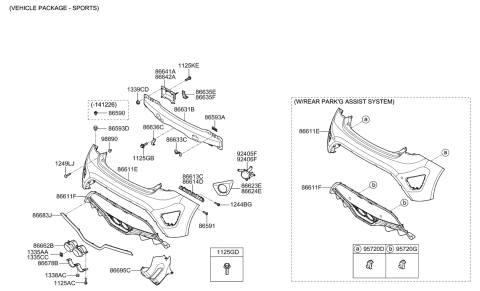 2012 Hyundai Veloster Rear Bumper Cover, Upper Diagram for 86611-2V500