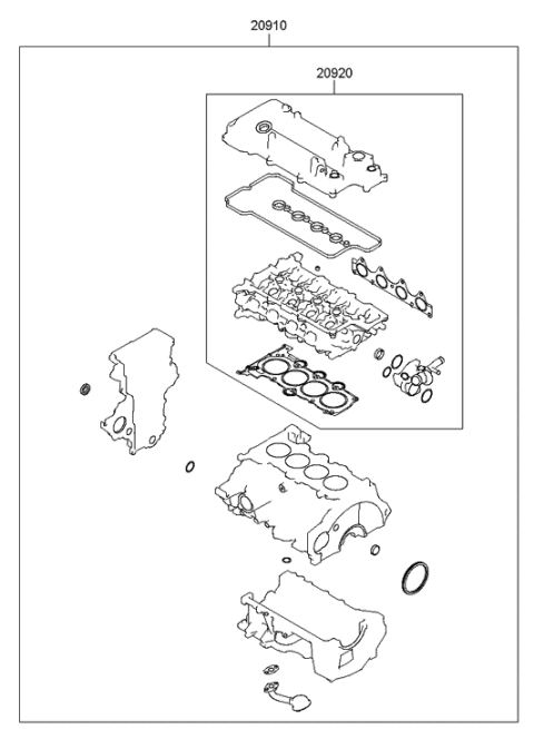 2011 Hyundai Veloster Gasket Kit-Engine Overhaul Diagram for 20910-2BK02