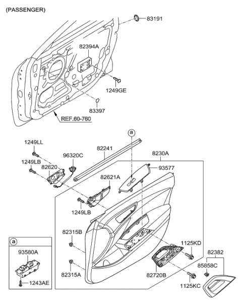 2016 Hyundai Santa Fe Sport Power Window Sub-Switch Assembly Diagram for 93575-2V100-4X