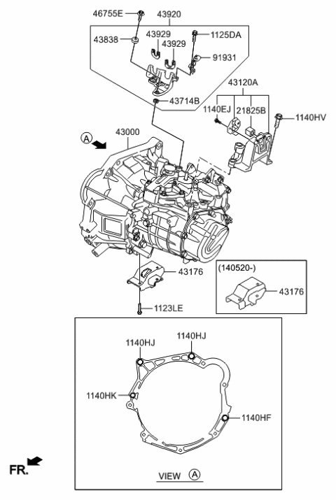 2011 Hyundai Veloster Transmission Assembly-Manual Diagram for 43000-2A003