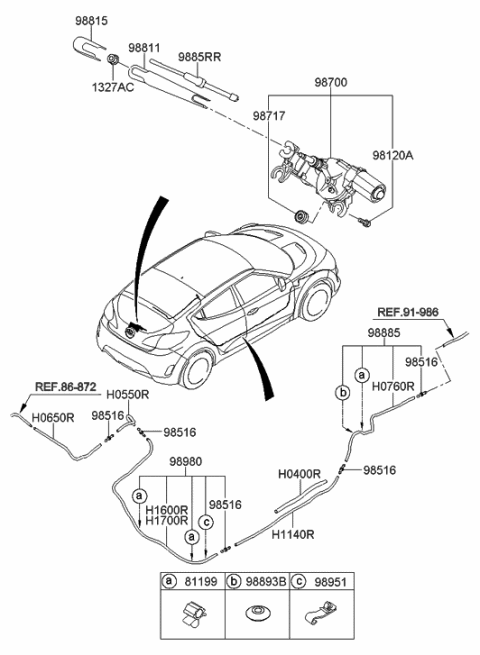 2013 Hyundai Veloster Rear Wiper Motor & Linkage Assembly Diagram for 98700-2V000