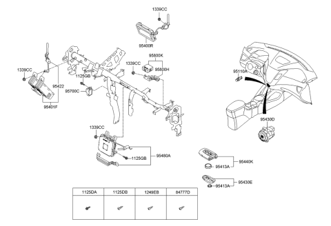 2016 Hyundai Santa Fe Sport Keyless Entry Transmitter Assembly Diagram for 95430-2V100
