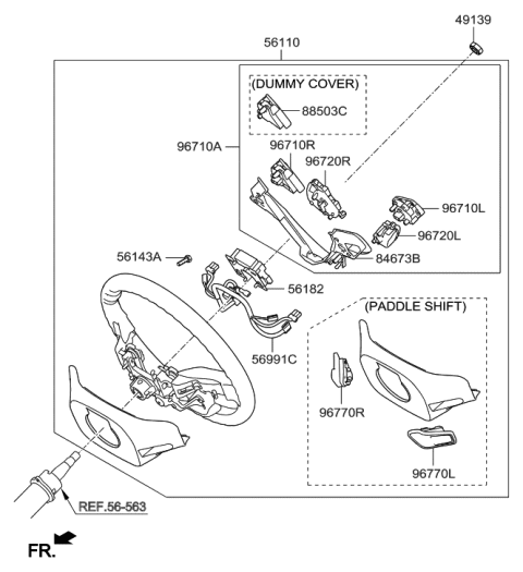 2013 Hyundai Veloster Black Leather Steering Wheel Diagram for 56110-2V680-RPD