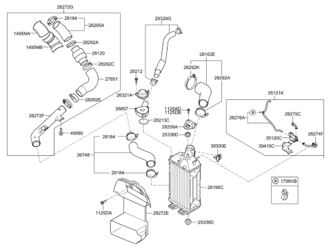 2011 Hyundai Veloster Hose Assembly A-RECIRCULATION Sole Diagram for 28274-2B700