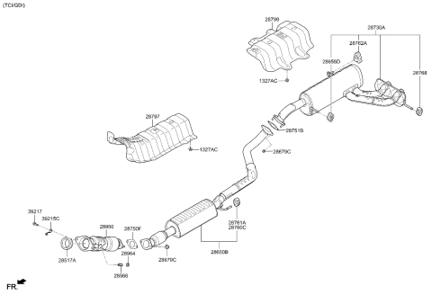 2018 Hyundai Santa Fe Sport Panel-Heat Protector,Rear Diagram for 28795-2V100