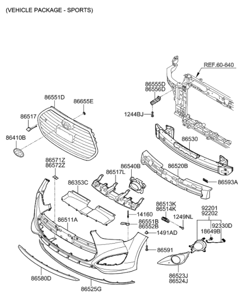 2013 Hyundai Veloster Piece-Front Bumper,Lower Diagram for 86580-2V500