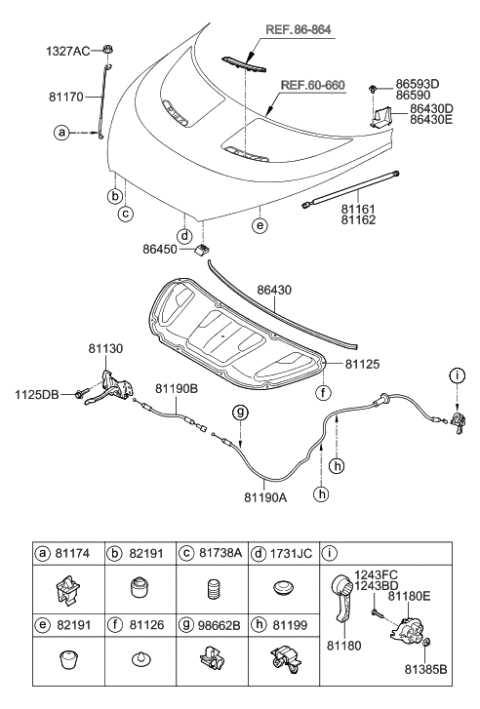 2018 Hyundai Santa Fe Sport Handle Assembly-Hood Latch Release Diagram for 81181-2B000-RY