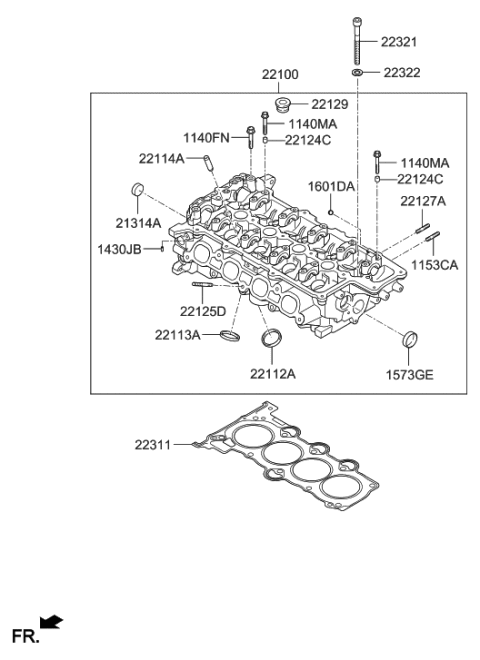 2011 Hyundai Veloster Washer-Cylinder Head Bolt Diagram for 22322-2B700