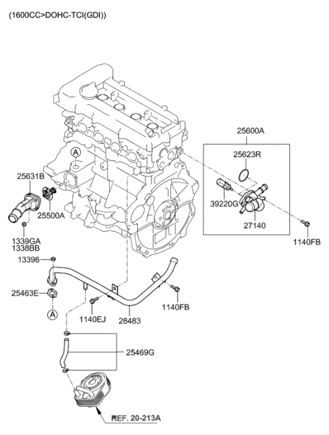 2016 Hyundai Santa Fe Sport Housing Assembly-THERMOSTAT Diagram for 25620-2B700
