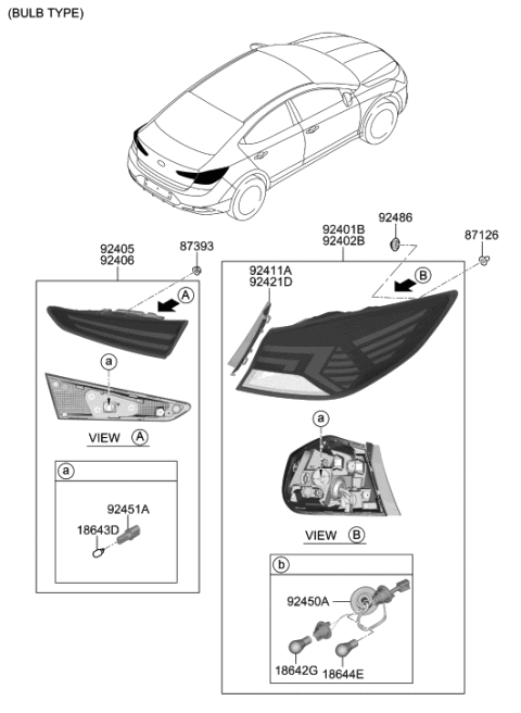 2020 Hyundai Elantra Rear Combination Inside Holder & Wiring Diagram for 92492-F3500