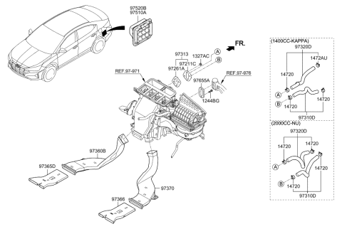 2020 Hyundai Elantra US Alabama made Heater System-Duct & Hose Diagram