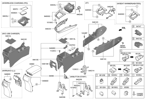 2023 Hyundai Genesis G70 Console Armrest Assembly Diagram for 84660-F3000-TR8