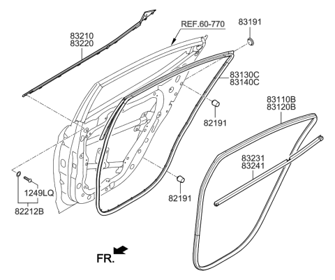 2020 Hyundai Elantra US Alabama made Rear Door Moulding Diagram