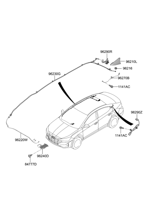 2020 Hyundai Elantra Combination Antenna Assembly Diagram for 96210-F3700-WW8