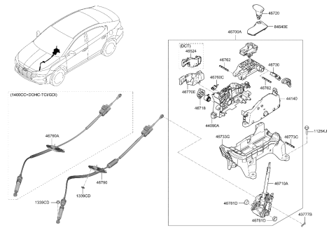 2023 Hyundai Genesis G70 Lever Assembly-Automatic Transmission Diagram for 46700-F2110