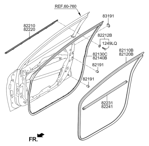 2019 Hyundai Elantra US Alabama made Front Door Moulding Diagram