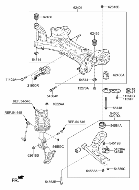 2006 Hyundai Tiburon Bushing-Crossmember Mounting Diagram for 62485-F2000