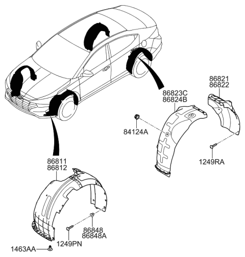 2019 Hyundai Elantra Front Wheel Guard Assembly,Right Diagram for 86812-F3500