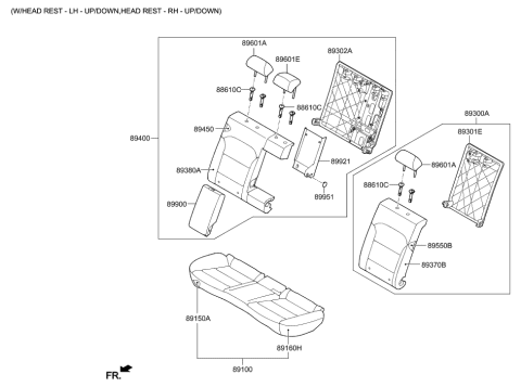 2020 Hyundai Elantra Rear Seat Cushion Covering, Right Diagram for 89460-F3500-YJC