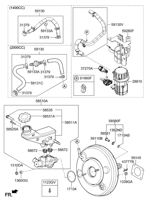 2019 Hyundai Elantra US Alabama made Brake Master Cylinder & Booster Diagram