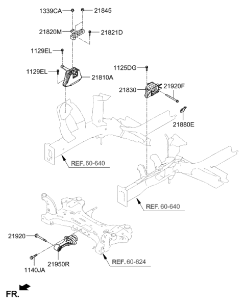 2019 Hyundai Elantra Transmission Mounting Bracket Assembly Diagram for 21830-F3300