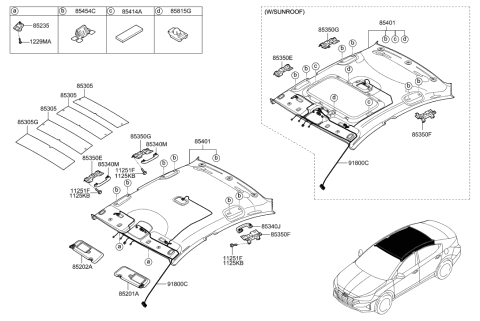 2020 Hyundai Elantra US Alabama made Sunvisor & Head Lining Diagram