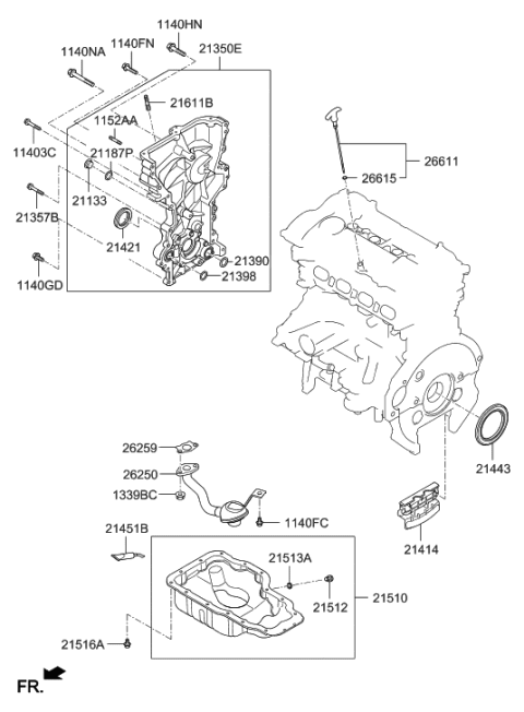 2019 Hyundai Elantra US Alabama made Belt Cover & Oil Pan Diagram 1