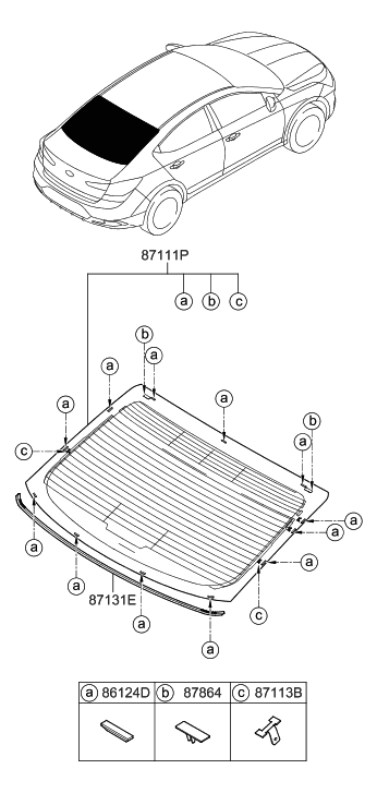 2019 Hyundai Elantra Rear Window Glass & Moulding Diagram