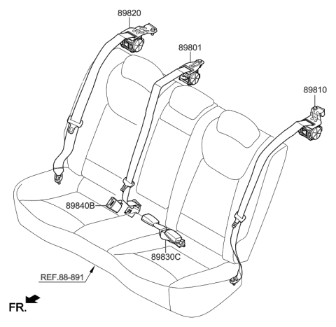 2020 Hyundai Elantra US Alabama made Rear Seat Belt Diagram