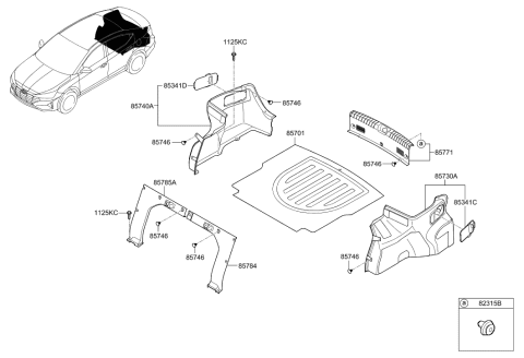 2019 Hyundai Elantra Trim Assembly-Luggage Side RH Diagram for 85740-F3600-MC