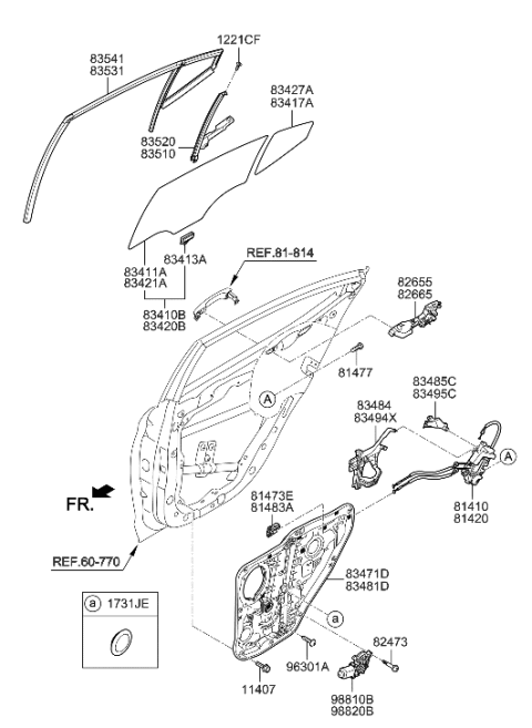 2020 Hyundai Elantra US Alabama made Rear Door Window Regulator & Glass Diagram