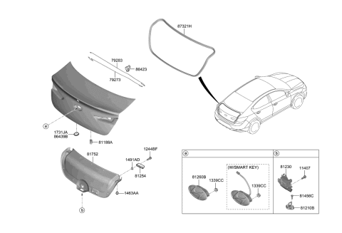 2020 Hyundai Elantra Outside HDL & Lock Assembly-T/LID Diagram for 81260-F3500-PR3