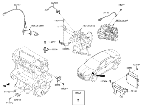 2023 Hyundai Genesis G70 Sensor-Crankshaft Position Diagram for 39180-03AA0