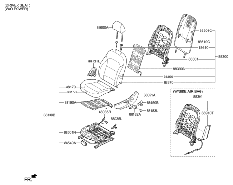2020 Hyundai Elantra US Alabama made Front Seat Diagram 2