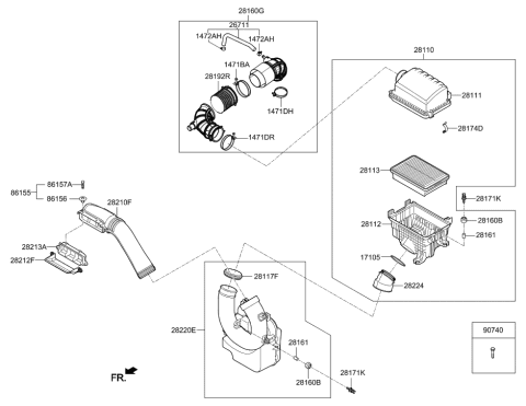 2019 Hyundai Elantra US Alabama made Air Cleaner Diagram 3