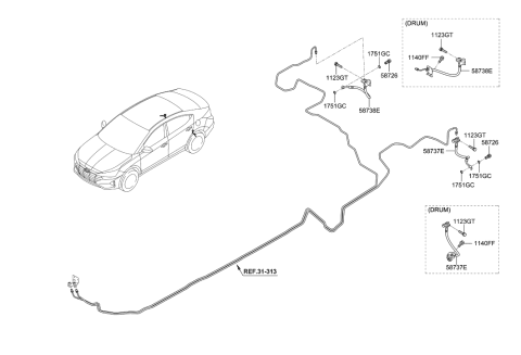 2020 Hyundai Elantra US Alabama made Brake Fluid Line Diagram 2